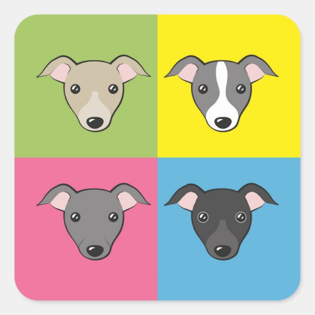 Cute cartoon Italian greyhounds colorful pop art Square Sticker (Front)