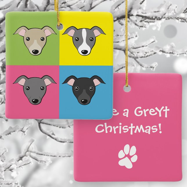 Cute cartoon Italian greyhounds Personalized text Ceramic Ornament (Creator Uploaded)