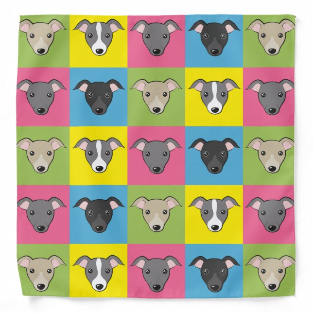Cute cartoon Italian greyhounds pop art pattern Bandana (Front)