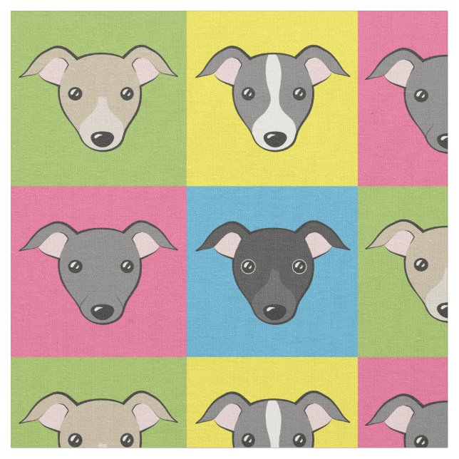 Cute cartoon Italian greyhounds pop art pattern Fabric (Close Up)
