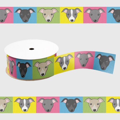 Cute cartoon Italian greyhounds pop art pattern Grosgrain Ribbon