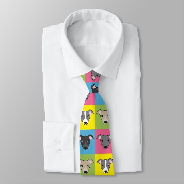 Cute Cartoon Italian Greyhounds pop art Pattern Neck Tie (Tied)