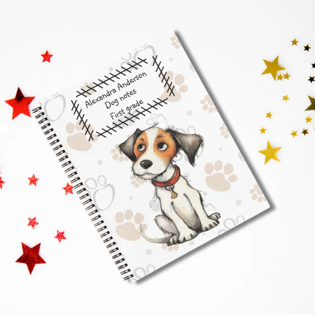 Cute Cartoon Jack Russell puppy custom name Notebook (Cute Cartoon Jack Russell Puppy Notebook - Ideal for Back to School with Personalized Name )