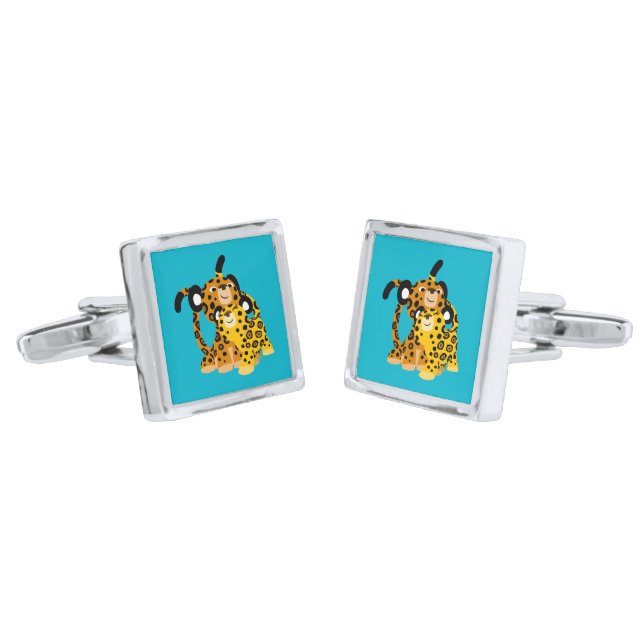 Cute Cartoon Jaguars In Love Cufflinks (Angled)