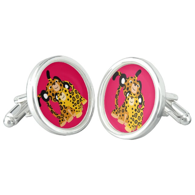 Cute Cartoon Jaguars In Love Cufflinks (Angled)