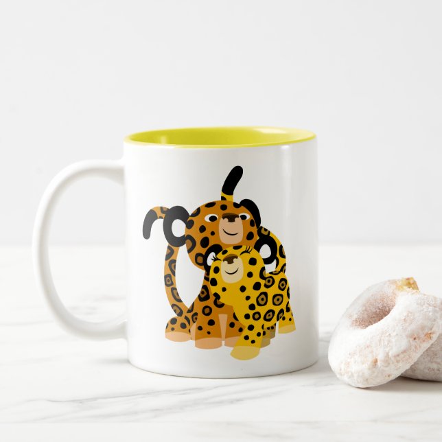 Cute Cartoon Jaguars In Love Mug (With Donut)