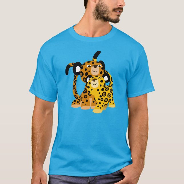 Cute Cartoon Jaguars In Love T-Shirt (Front)