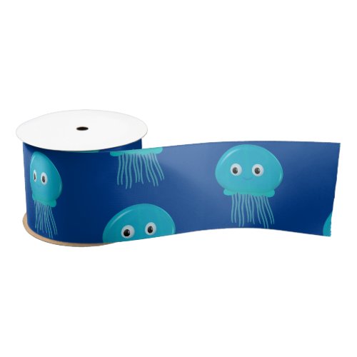 Cute Cartoon Jellyfish Blue Ocean Satin Ribbon