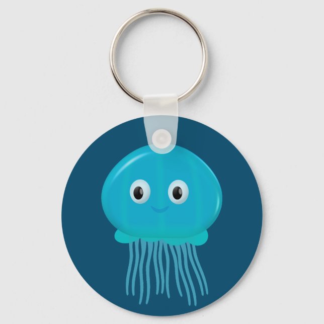 Cute Cartoon Jellyfish In Blue Ocean Keychain (Front)