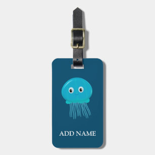Cute Cartoon Jellyfish In Blue Ocean Luggage Tag