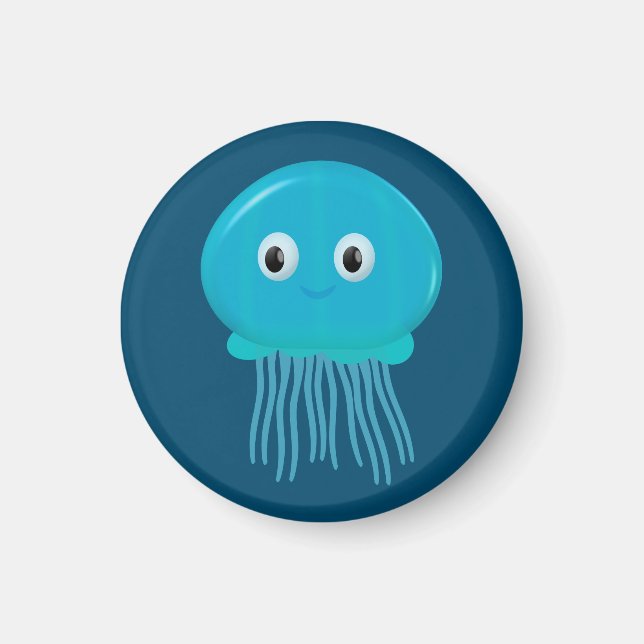 Cute Cartoon Jellyfish In Blue Ocean Magnet (Front)