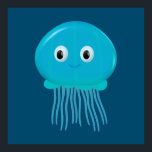 Cute Cartoon Jellyfish In Blue Ocean Poster<br><div class="desc">A cute blue cartoon jellyfish.
Baby animal poster.
Gift idea for kids.</div>
