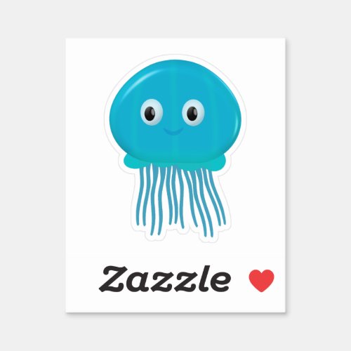 Cute Cartoon Jellyfish In Blue Ocean Sticker