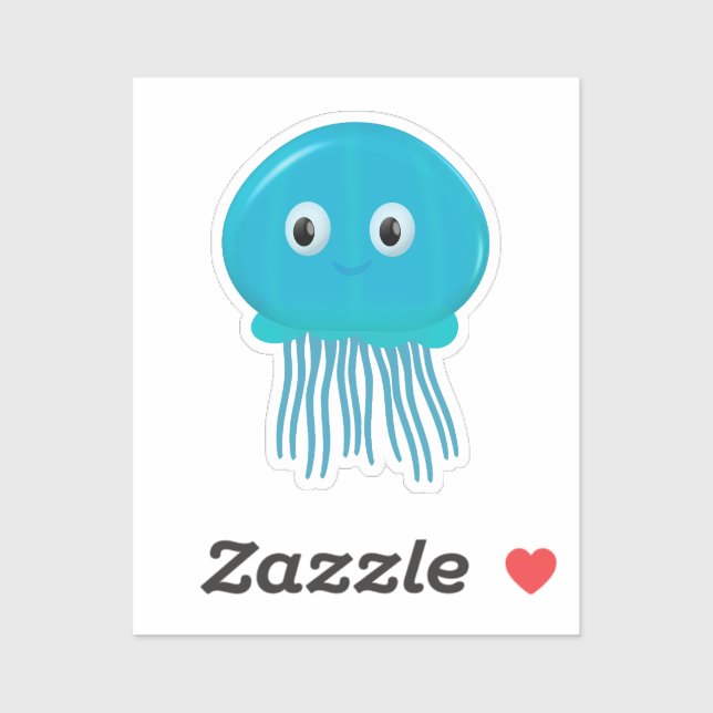 Cute Cartoon Jellyfish In Blue Ocean Sticker (Sheet)