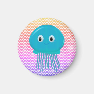 Cute Cartoon Jellyfish In Colorful Ocean Magnet