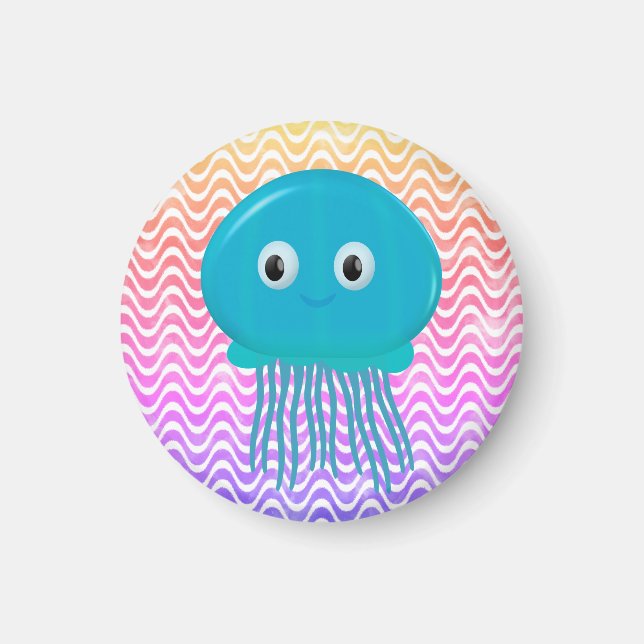 Cute Cartoon Jellyfish In Colorful Ocean Magnet (Front)