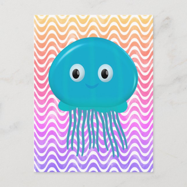 Cute Cartoon Jellyfish In Colorful Ocean Postcard (Front)