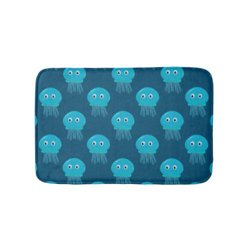 Cute Cartoon Jellyfish Pattern In Blue Ocean Bath Mat
