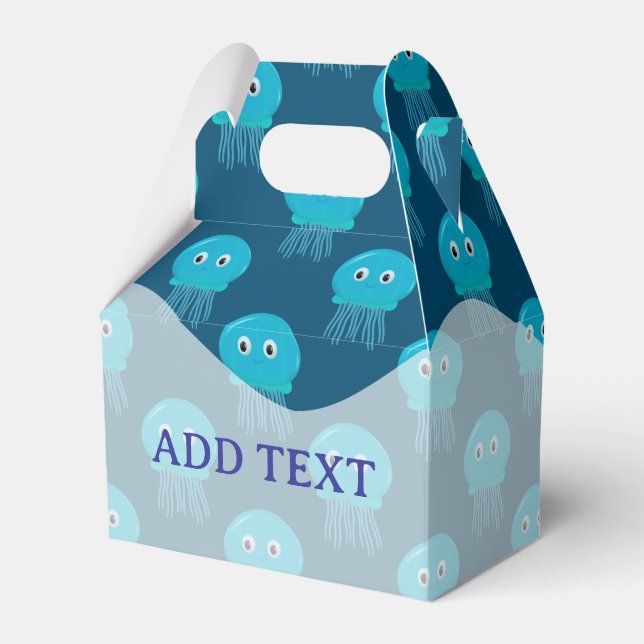 Cute Cartoon Jellyfish Pattern In Blue Ocean Favor Boxes (Front Side)