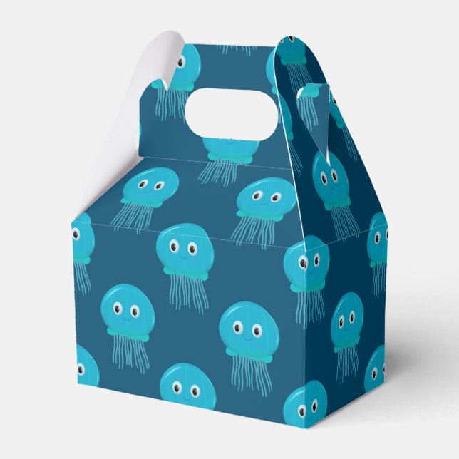 Cute Cartoon Jellyfish Pattern In Blue Ocean Favor Boxes (Front Side)