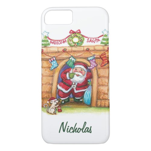 Cute Cartoon Jolly Santa Claus Coming Down Chimney iPhone 87 Case