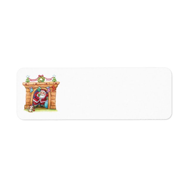 Cute Cartoon Jolly Santa Claus Coming Down Chimney Label (Front)