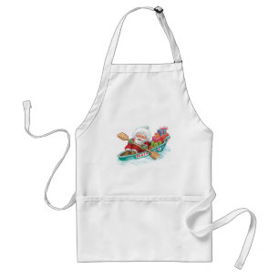 Cute Cartoon Jolly Santa Claus in a Row Boat Adult Apron