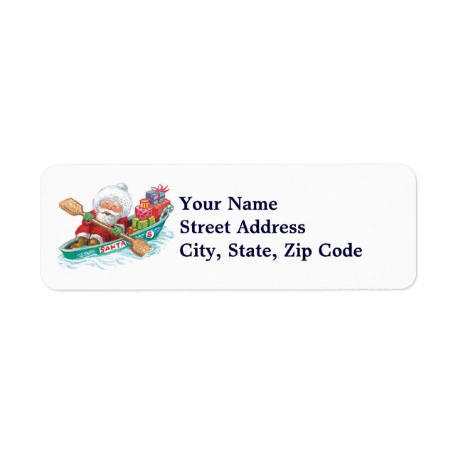Cute Cartoon Jolly Santa Claus in a Row Boat Label (Front)