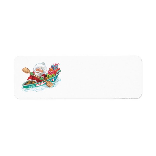 Cute Cartoon Jolly Santa Claus in a Row Boat Label (Front)