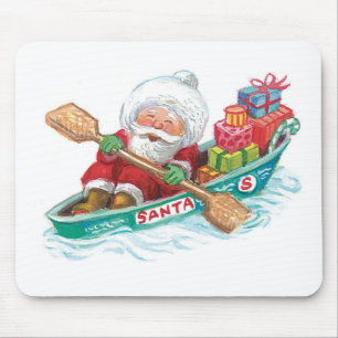 Cute Cartoon Jolly Santa Claus in a Row Boat Mouse Pad