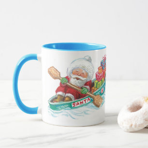 Cute Cartoon Jolly Santa Claus in a Row Boat Mug