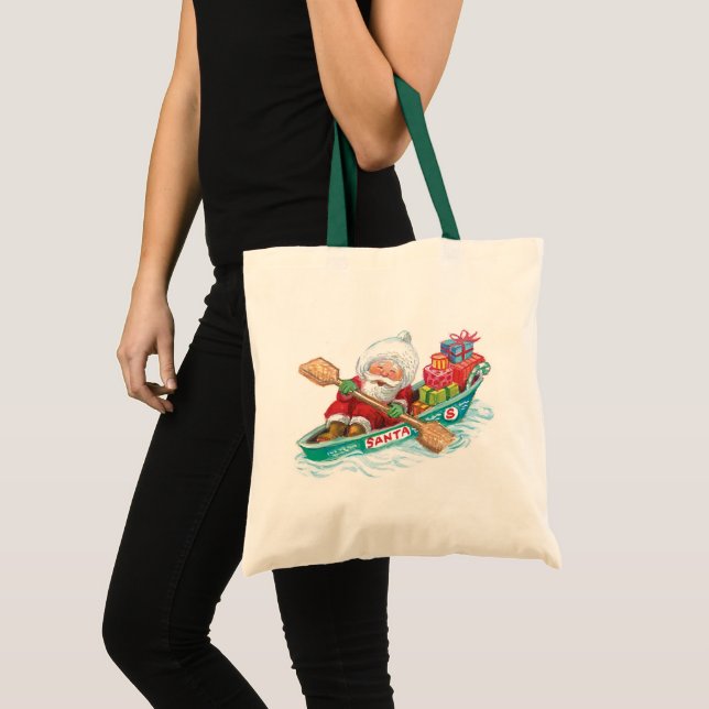 Cute Cartoon Jolly Santa Claus in a Row Boat Tote Bag (Front (Product))