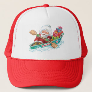 Cute Cartoon Jolly Santa Claus in a Row Boat Trucker Hat