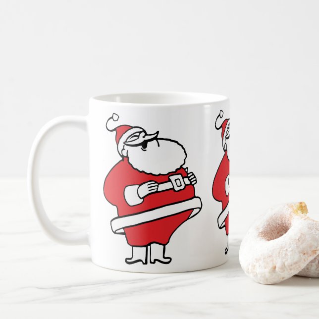 Cute Cartoon Jolly Santa Claus Laughing Ho Ho Ho Coffee Mug (With Donut)