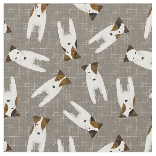 cute cartoon JRT Jack Russell dogs pattern greige Fabric