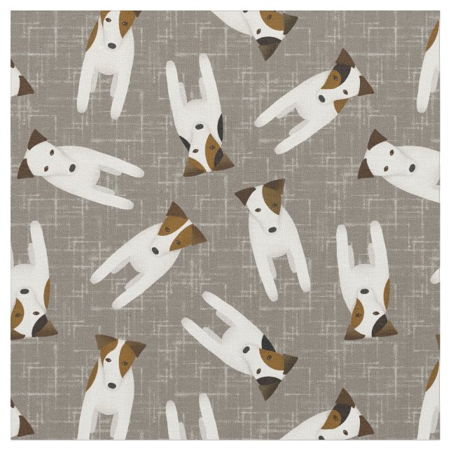 cute cartoon JRT Jack Russell dogs pattern greige Fabric (Close Up)
