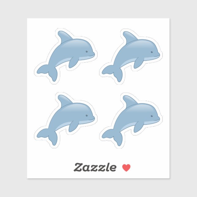 Cute Cartoon Jumping Dolphin, Set of 4 Sticker (Sheet)