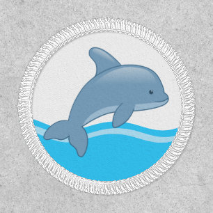 Cute Cartoon Jumping Dolphin with Waves Patch