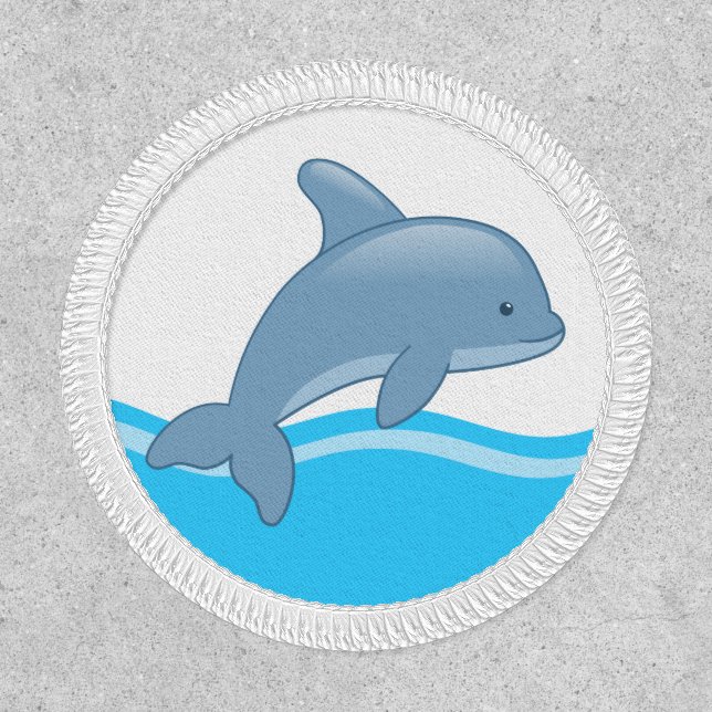 Cute Cartoon Jumping Dolphin with Waves Patch (Front)