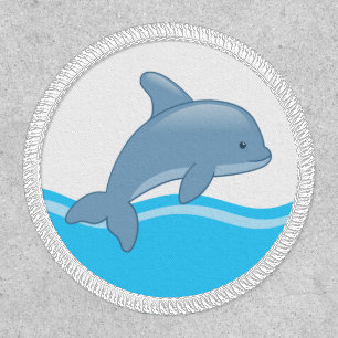 Cute Cartoon Jumping Dolphin with Waves Patch