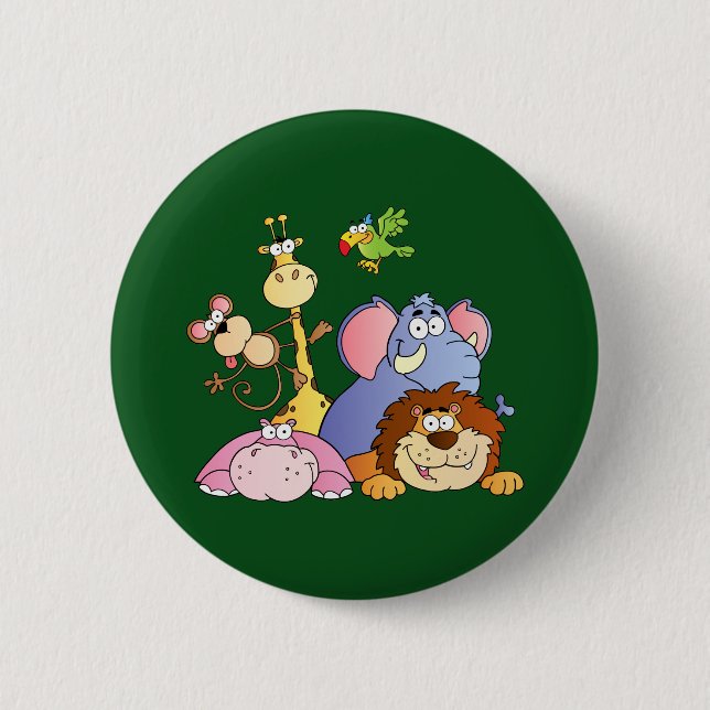 Cute Cartoon Jungle Animals Button (Front)