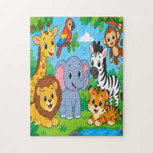 Cute Cartoon Jungle Animals Kids Jigsaw Puzzle