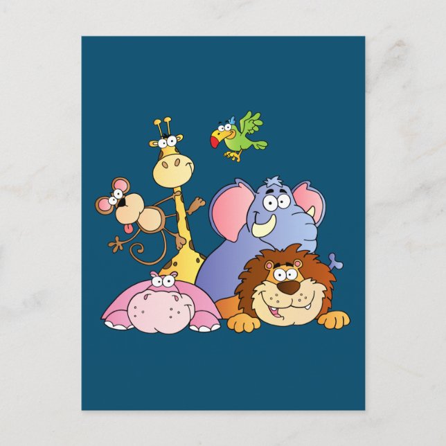 Cute Cartoon Jungle Animals Postcard (Front)