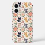 Cute Cartoon Jungle Cats and Flowers iPhone 16 Case