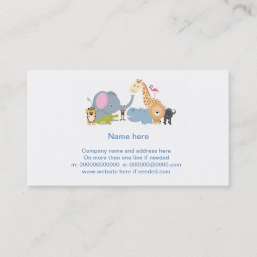 Customizable cute cartoon jungle safari animal set business cards