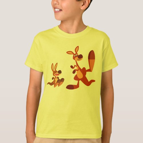 Cute Cartoon Kangaroo Dad and Son Children T_Shirt