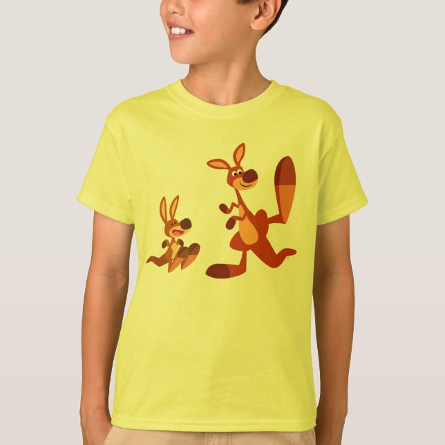 Cute Cartoon Kangaroo Dad and Son Children T-Shirt (Front)