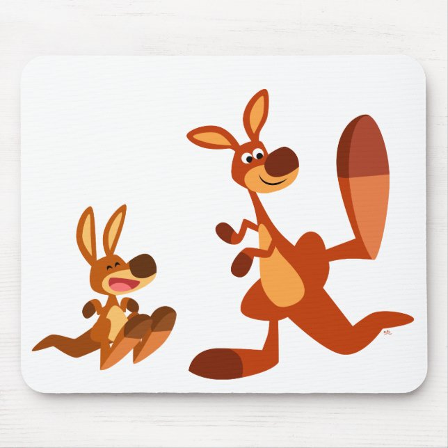 Cute Cartoon Kangaroo Dad and Son Mousepad (Front)