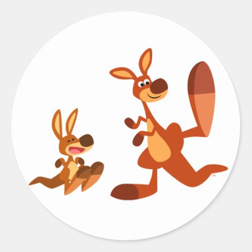 Cute Cartoon Kangaroo Dad and Son Sticker