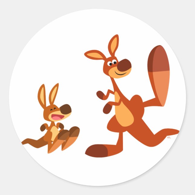 Cute Cartoon Kangaroo Dad and Son Sticker (Front)